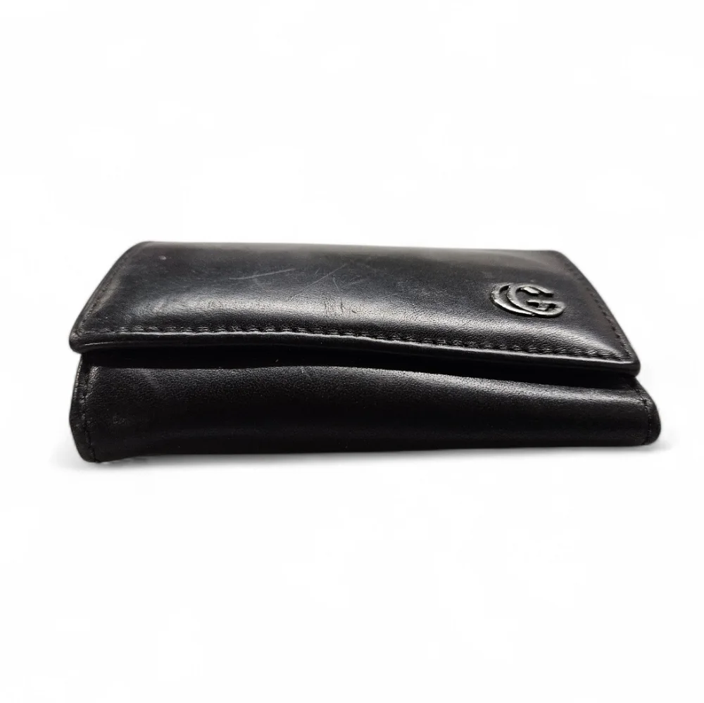 Gucci Leather Key Holder Compact Wallet In Black with Silver GG Monogram Logo